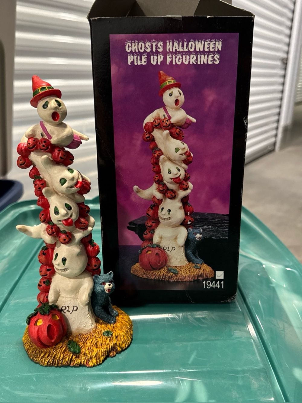 Stacked Ghost Halloween Figurine with Jack o lanterns